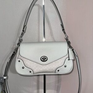 Coach Millie Shoulder Bag In Colorblock Signature Canvas Chalk Glacier White